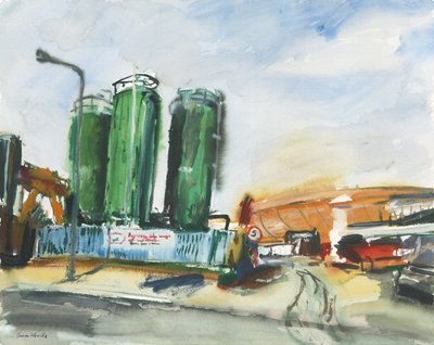 Stavební zóna a držák plynu (akvarel a kvaš na papíře) od Simon Neville