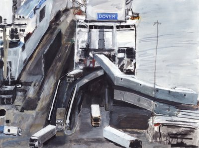 Dover, 2019 (akryl, akvarel, kvaš a tuš na papíře) od Simon Neville