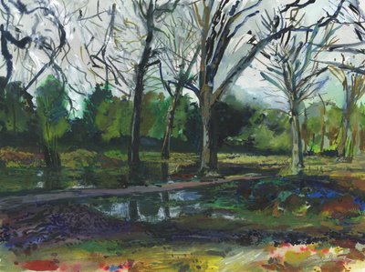 Záplavy, Richmond Park (akvarel, kvaš, akvarelová tužka a tuš na papíře) od Simon Neville