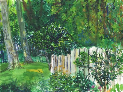 Zahrada a mokřad (akvarel, akvarelová tužka a grafit na papíře) od Simon Neville