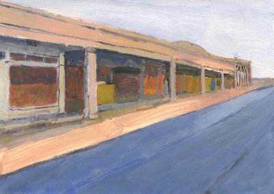 Strip mall 6, 2023 (akryl na papíře) od Simon Neville