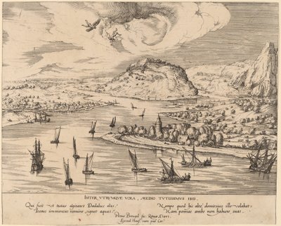 Říční krajina s pádem Ikara od Simon Novellanus after Pieter Bruegel the Elder