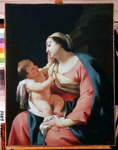 Panna a dítě (Panna a dítě). Obraz Simona Voueta (1590-1649). Olej na plátně, 99,1 x 76,5 cm, počátek 17. století. Francouzská škola, barokní umění. Muzeum Ermitáž, Petrohrad. od Simon Vouet