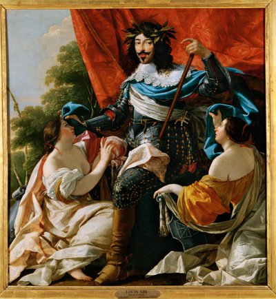 Ludvík XIII. mezi dvěma ženami symbolizujícími Francii a Navarru... od Simon Vouet