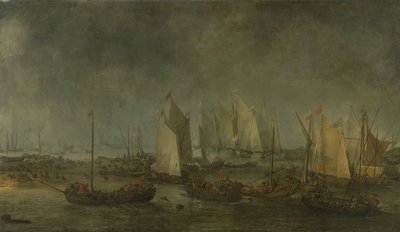 Bitva na Slaaku mezi nizozemskou a španělskou flotilou v noci z 12. na 13. září 1631 od Simon de Vlieger