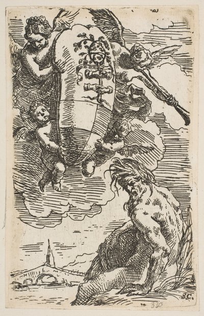 Alegorie řeky Foglia s erbem města Pesaros, frontispis pro ..., ca. 1639. od Simone Cantarini