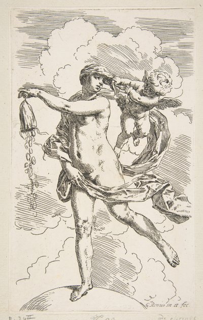 Fortune stojící na zeměkouli vyprazdňující peněženku mincí, ca. 1635-1636. od Simone Cantarini
