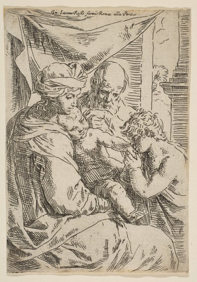 Svatá rodina se svatým Janem Křtitelem líbajícím dětskou Kristovu ruku, cca 1642. od Simone Cantarini