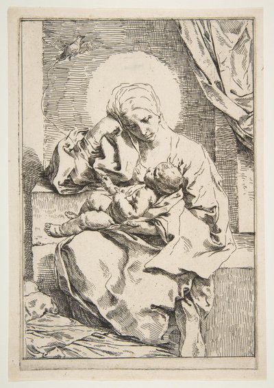 Madonna a dítě s ptákem, ca. 1635-1636. od Simone Cantarini