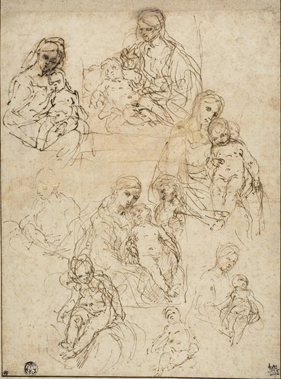 Náčrtky Panny s dítětem a svatou rodinou, 1642-48 od Simone Cantarini
