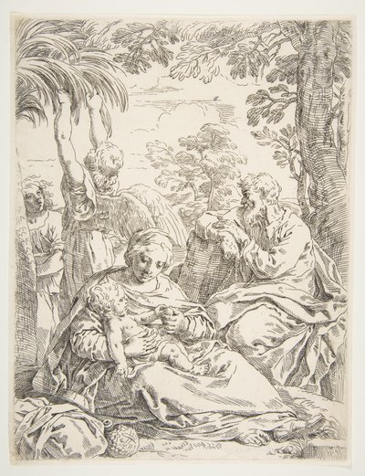 Svatá rodina odpočívá na svém útěku do Egypta, ca. 1637-1639. od Simone Cantarini