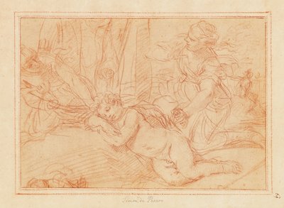 Venuše a nymfy odzbrojující Amora (červená křída na papíře) od Simone Cantarini