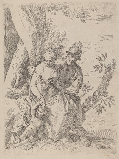 Mars, Venuše a Amor od Simone Cantarini after Veronese