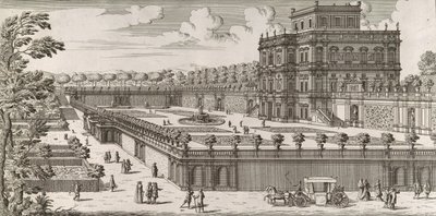 Pohled na průčelí Palazzo Pamphili a jeho zahradu Secondo Prospetto Pe..., po od Simone Felice