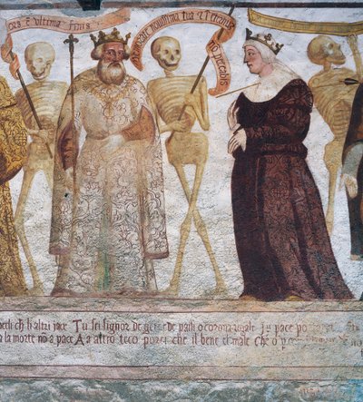 Smrt s králem a královnou, detail z Tanec smrti od Simone II Baschenis