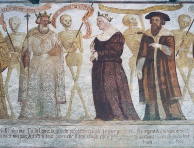 Smrt s králem, královnou a doktorem, detail z Tanec smrti od Simone II Baschenis