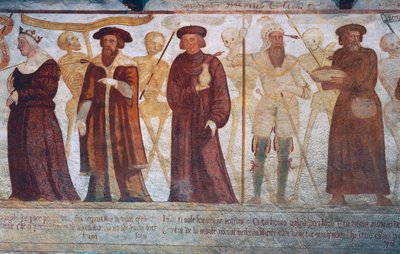 Smrt s královnou, vévodou, doktorem a bohatým lakomcem, detail z filmu Tanec smrti od Simone II Baschenis