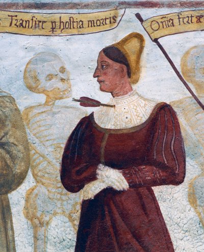 Smrt s mladou ženou, detail z Tanec smrti od Simone II Baschenis