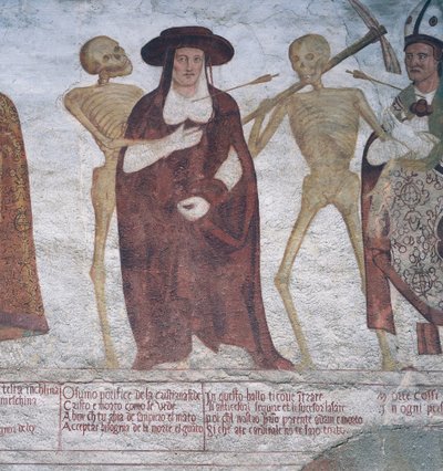 Kardinál a smrt, detail z Tanec smrti od Simone II Baschenis