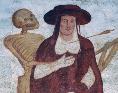 Kardinál a smrt, detail z Tanec smrti od Simone II Baschenis