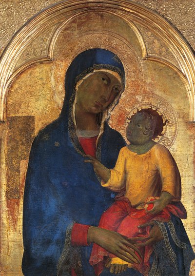 Madona s dítětem, detail z oltářního obrazu San Domenico od Simone Martini (1283-1344), tempera a zlato na dřevěné desce od Simone Martini
