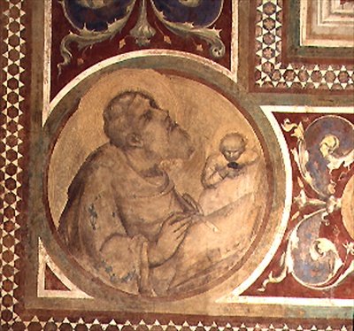 Maesta: Sv. Matouš a anděl, detail z rámu od Simone Martini