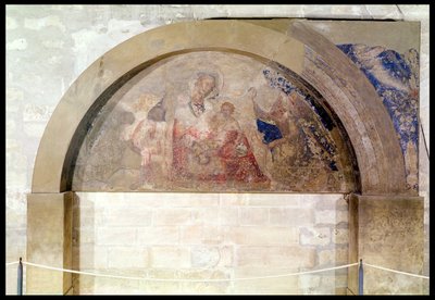 Tympanon zobrazující Pannu Pokoru s Ježíškem obklopeným anděly, 1341 od Simone Martini
