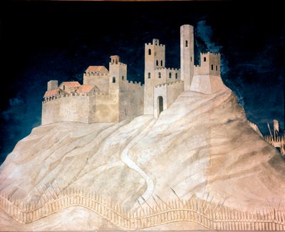 Pohled na hrad Montemassi v Maremmě (Maremma) v roce 1328. Freska od Simone Martiniho (1284 cca-1344) od Simone Martini