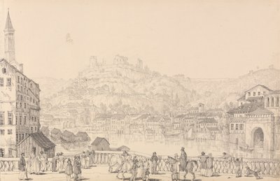 Album 30 pohledů v Tyrolsku a Itálii: Město Verona a hrad San Pietro z jiného mostu, 1. listopadu 1840 od Sir Charles D