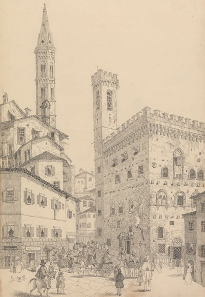 Album 30 pohledů v Tyrolsku a Itálii: Jižní pohled na Barqello neboli státní vězení a věž Badia 3.d května 1842 od Sir Charles D