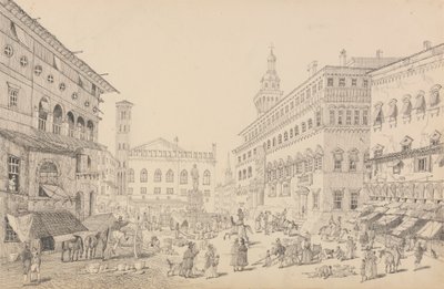 Album 30 pohledů v Tyrolsku a Itálii: Náměstí v Bologni, katedrála a palác papežského legáta 12. listopadu 1840 od Sir Charles D