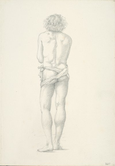 Zadní pohled na stojící mužský akt od Sir Edward Burne Jones