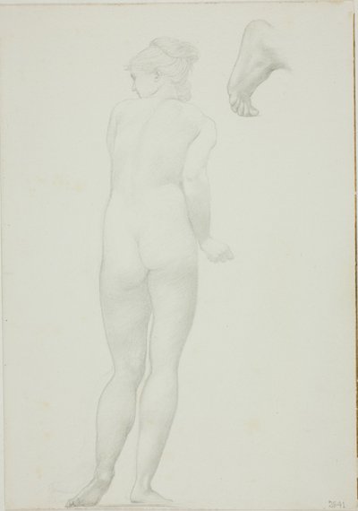 Backview stojící nahá žena a náčrt nohy od Sir Edward Burne Jones