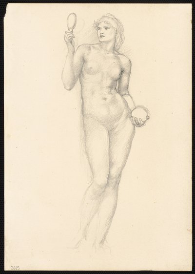 Nahá ženská postava se zrcadlem v pravé ruce od Sir Edward Burne Jones