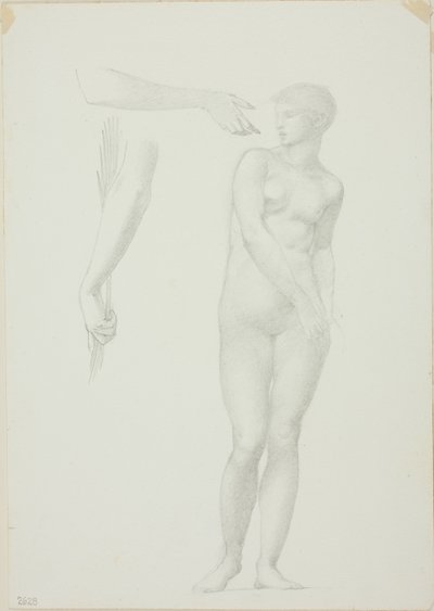Stojící ženský akt a náčrtky zbraní od Sir Edward Burne Jones