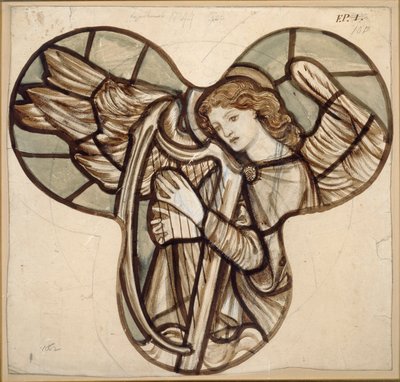 Design pro barevné sklo v Lyndhurst Church: An Angel Harpist, 1862 od Sir Edward Coley Burne Jones