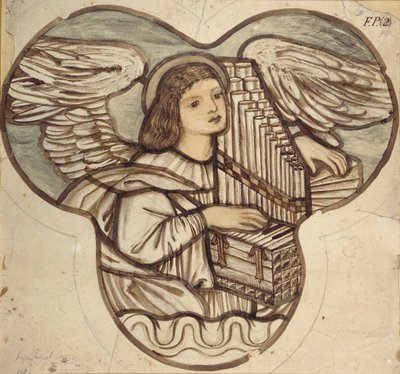 Design pro barevné sklo v Lyndhurst Church: An Angel Varhaník, 1886 od Sir Edward Coley Burne Jones