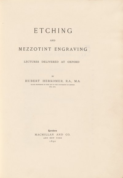 Přednášky o leptání a mezzotintě v Oxfordu od Sir Hubert von Herkomer