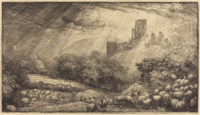 Hrad Corfe: Efekt slunce po dešti od Sir John Charles Robinson