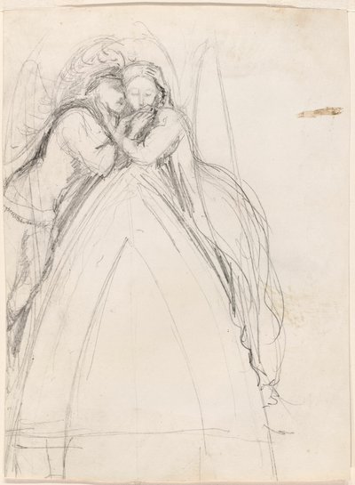 Návrh gotického oblouku s umělcem a Effie Ruskinovou v objetí (recto); návrh gotického oblouku s Effie jako andělem (verso) od Sir John Everett Millais