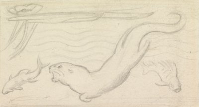 Studie z barevného skla, vydra a dvě ryby od Sir John Everett Millais