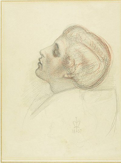 Studie pro hlavu zachraňujícího milence v Útěku kacíře od Sir John Everett Millais