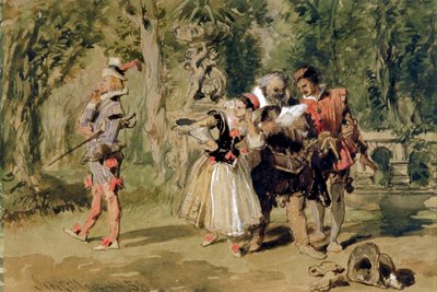 „Sir Andrew Aguecheek píše výzvu“, 1859. od Sir John Gilbert