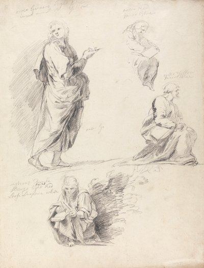 List figurálních studií z Raphaelovy disputace (se samostatným listem s nápisem) od Sir Joshua Reynolds