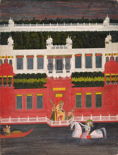Krišna dostává květinovou girlandu, c. 1750-1760. od Sitaram