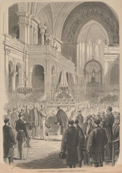 Pohřeb Gioacchina Rossiniho. Zasvěcení v kostele Nejsvětější Trojice, 1868. od Smeeton and Cie . Cosson