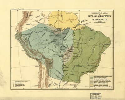 Oblasti rozšíření druhů luků a šípů ve střední Brazílii. LOC 2003627075 od Smithsonian Institution