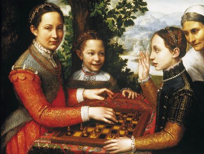 Šachová hra (Portrét sester autora hrajících šachy). od Sofonisba Anguissola