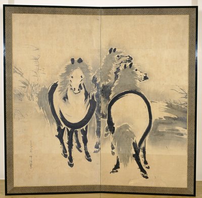 Koně, japonština, období Edo, cca 18. století (inkoust na papíře) (jeden z páru) (viz také 121397) od Soga Shohaku