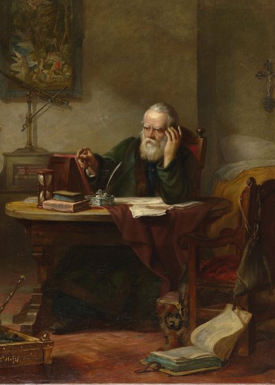 Detail: John Milton na návštěvě Galilea Galilea, když vězeň inkvizice par Hart, Solomon Alexander (1806-1881) od Solomon Alexander Hart